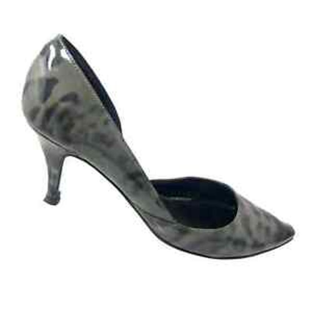 J. Crew Valentina D'orsay Pump Heels Patent Leather Pointed Toe Leopard Gray 6.5